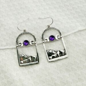 Mountain Celestial Silver Earrings with Purple Gemstone